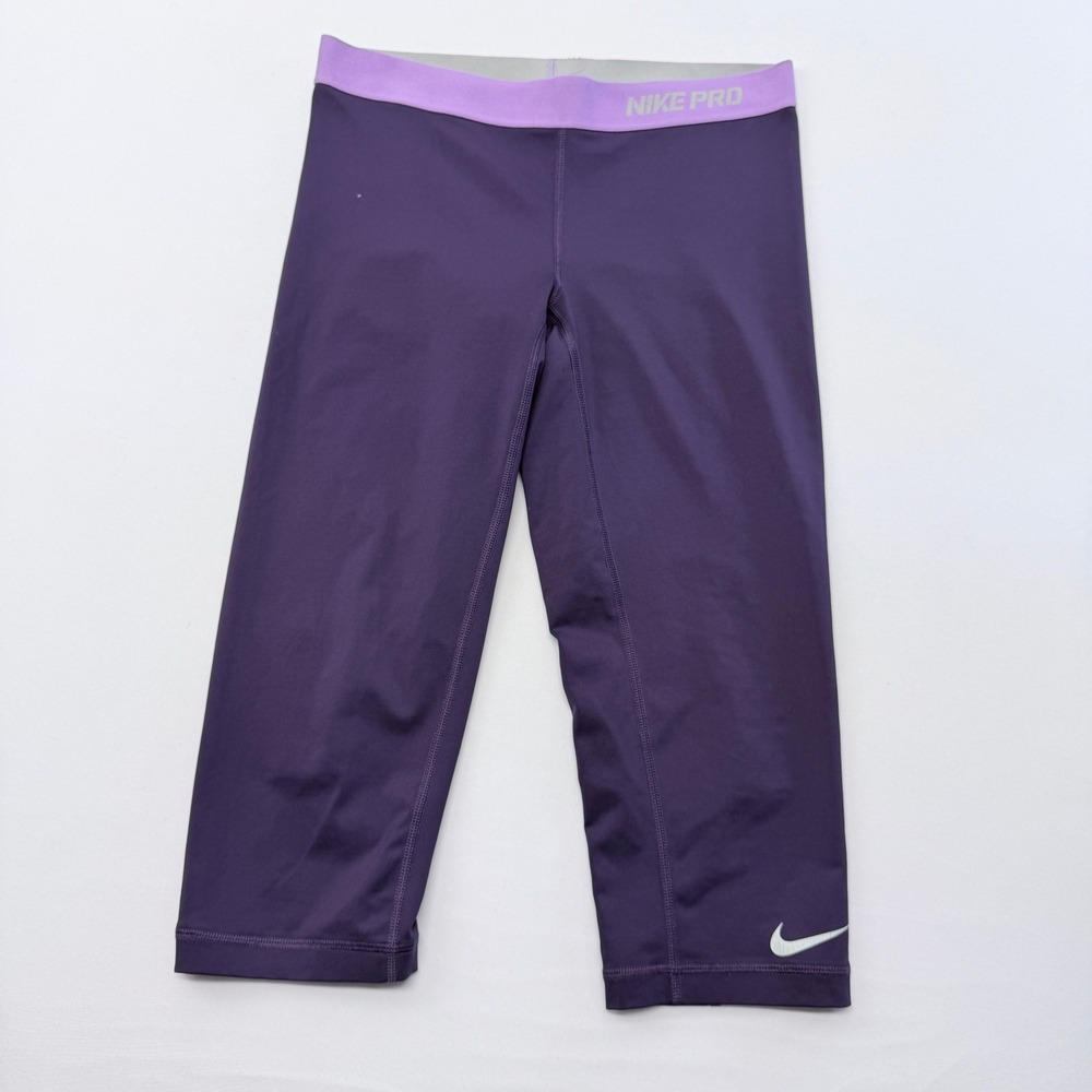 Nike Pro Dri-FIT Purple Capri Leggings Womens Medium Mid Rise Athletic Tights